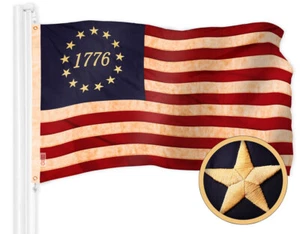 G128 Betsy Ross 1776 Tea-Stained Flag 3x5 Ft Embroidered 420D Polyester