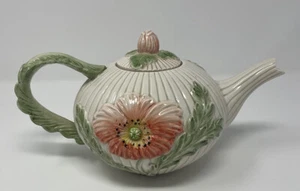 SCHÖNE VINTAGE FITZ & FLOYD ORANGE BLUMENMOTIV TEEKANNE MIT DECKEL FASST 32 UNZEN - Bild 1 von 6