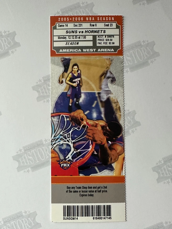 Boleto 2005 New Orleans Hornets at Phoenix Suns 12/12/05 Chris Paul año novato Foto 1 de 1