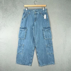 Old Navy Baggy Wide Leg Jeans Womens 4 Blue denim Mid Rise Cargo Y2k Throwback - Picture 1 of 15