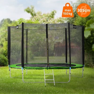 Trampoline de jardin avec filet de sécurité et échelle set complet vert Ø 305 cm - Photo 1/4