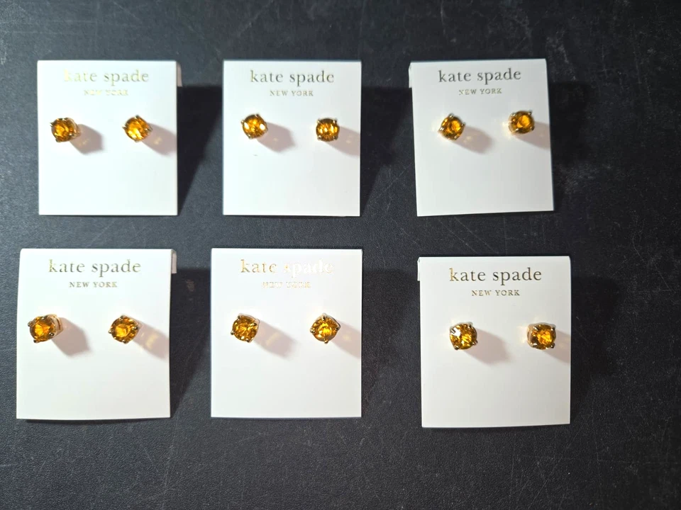 Kate Spade 6 pares pendientes oro 14K relleno piedra amatista, nuevos con etiquetas.G8 Foto 1 de 2