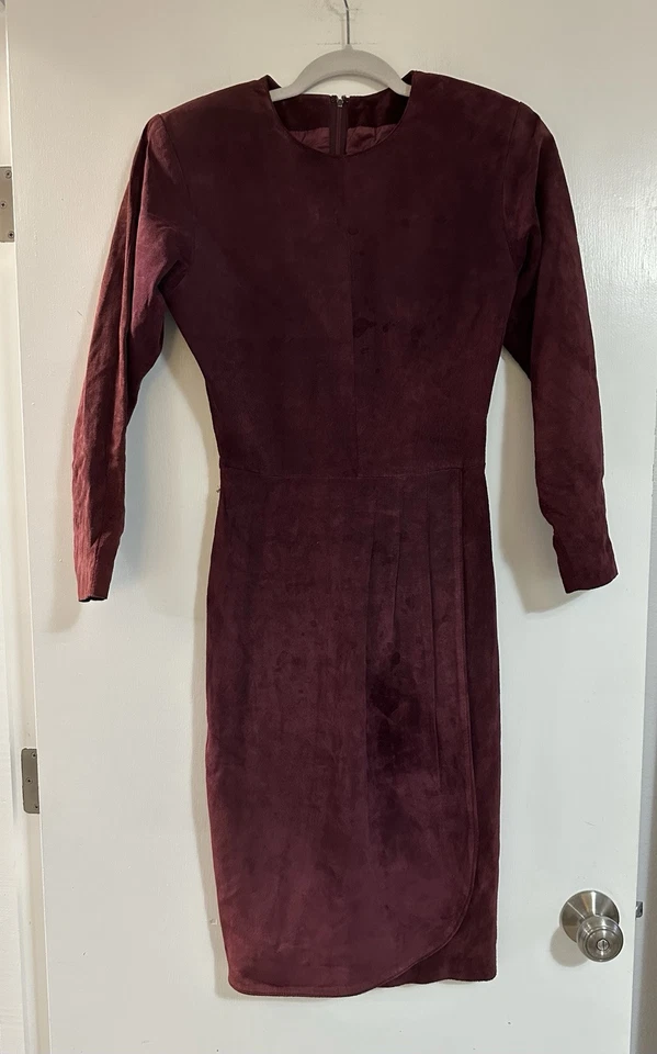 Vestido Vintage Lord & Taylor Borgoña Gamuza Cuero Manga Larga Cremallera Talla 4 Foto 1 de 4