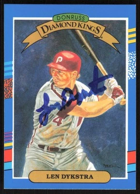 1991 Donruss Diamond Kings Lenny Dykstra Auto Philadelphia Phillies #7 COA DK - Image 1 of 2