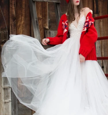 Lindo Vestido de Noiva Bordado Willowby by Watters Boho Creme/Castanho - Tamanho 10 - Imagem 1 de 4