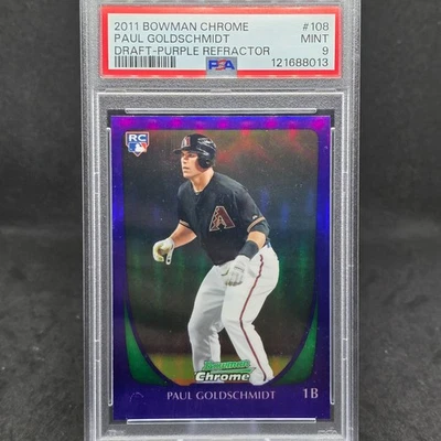 2011 Bowman Chrome PAUL GOLDSCHMIDT Draft Purple Refractor #108 PSA 9 - Image 1 of 2