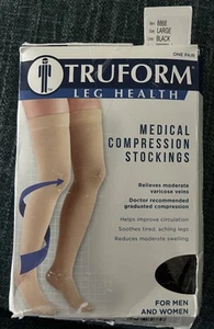 Medias de compresión Truform para piernas 20-30 mmHg negras firmes hasta el muslo calcetín grande - Imagen 1 de 8
