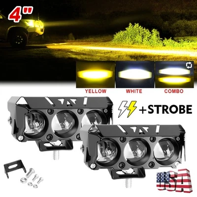 2X 4" 200W LED Work Light Bar White/Yellow Fog Pods Driving OffRoad SUV UTV 4WD - Image 1 of 4