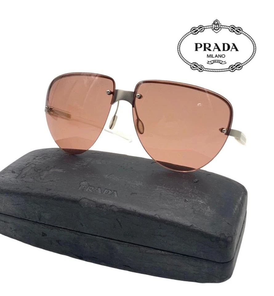 Gafas de sol PRADA SPR 73A aviador sin montura marco plateado lentes rosas hechas en Italia Foto 1 de 4