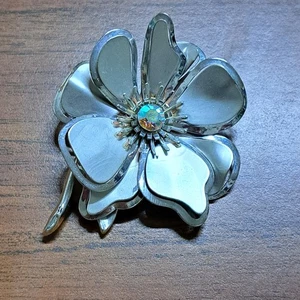 Broche Flor Plata Grande 3" Capas Aurora Boreal Piedra en Centro LEER - Imagen 1 de 5