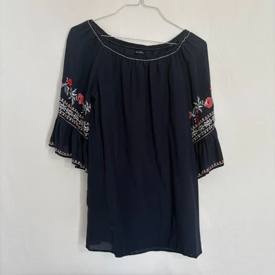 Max Edition Blue Off Shoulder Embroidered Bell Sleeve Boho Dress - Size M - Image 1 of 4