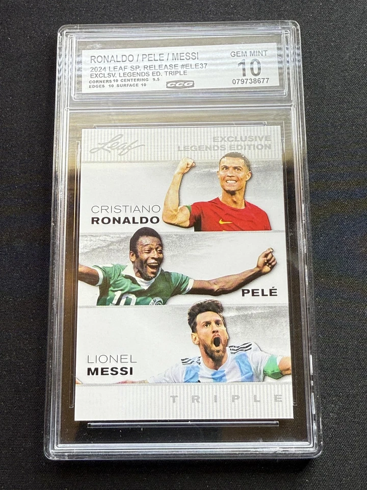 Ronaldo / Pele / Messi 2024 Leaf Triple Legends CCG 10 RC - Image 1 of 2
