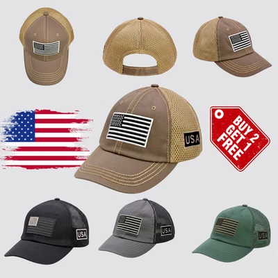 KHAKI American Tactical Trucker Cap – USA Flag Embroidery, Breathable Mesh - Image 1 of 4