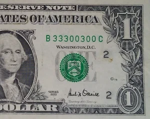 (( BINARY )) $1 2001 (( 33300300 )) FANCY SERIAL # ** PAPER CURRENCY - Picture 1 of 3