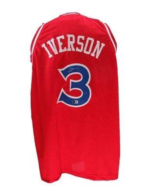 Allen Iverson HOF Autographed Red Custom Basketball Jersey 76ers Beckett 196719 - Image 1 of 4