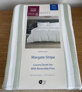 Christy Margate Stripe GREEN Double Size Duvet Cover & Two Pillowcases Set NEW! - Picture 1 of 8