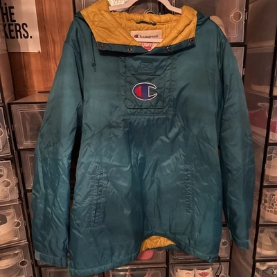 SUPREME x CHAMPION PULLOVER PARKA JACKET Hornets TEAL Large Free Ship - Image 1 of 4