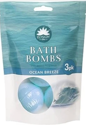 Elysium Spa Ocean Breeze Triple Bath Bomb Pack Relaxing Fizzy Aromatherapy Gift