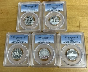 1999 S Silver Proof State Quarter Set PCGS PR69DCAM Lot Of 5 - Picture 1 of 8