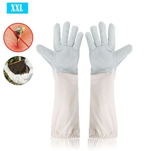 XXL Beekeeping Gloves Goatskin Leather, Long Sleeves with Elastic Cuff, 1 Pair - Picture 1 of 12