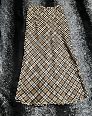 Womens sz7/8 Vintage Express 100% Lambs Wool Tan Plaid Maxi Skirt - Image 1 of 4