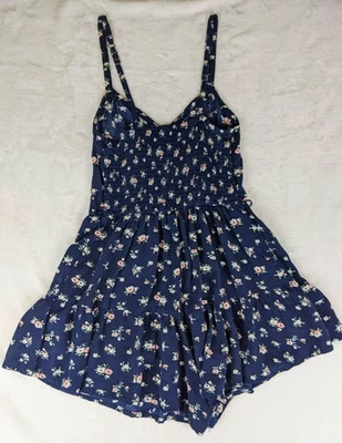 Mameluco floral Hollister azul marino para mujer pequeño correas ajustables ajustadas calado Foto 1 de 4