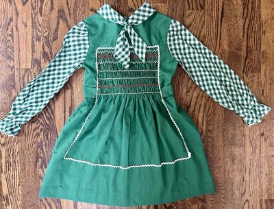 Vestido Ric Rac Vintage Polly Flinders Verde Guinga Calado a Mano Talla 6 Navidad Foto 1 de 4