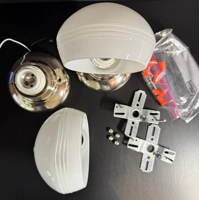 VTG MCM Schoolhouse Light Fixture Chrome w/White Milk Glass - Circa 50s–60s MINT - Image 1 of 4