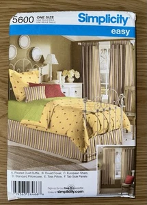 Simplicity 5600 Sewing Pattern Easy Bedroom Pillow Panels Duvet Cover Sham,Uncut - Picture 1 of 3