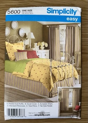 Simplicity 5600 Sewing Pattern Easy Bedroom Pillow Panels Duvet Cover Sham,Uncut - Image 1 of 3