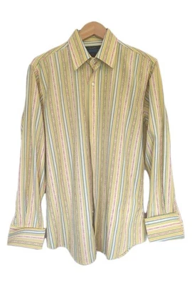 Dragonfly Mens Shirt Size Large Yellow Cuffed Sleeve Striped Vintage Y2k - Image 1 of 4