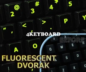 Glowing fluorescent Dvorak keyboard stickers - Picture 1 of 1