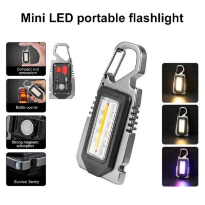 CRAFTMONK COB LED Keychain Light Flashlight USB Rechargeable Torch Pocket Work Lamp 7 Mode