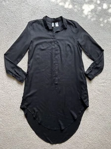 H&M BLACK Long Sleeve Collared SHIRT DRESS Button Up Down Asymmetrical Hem Sz 2 - Picture 1 of 15