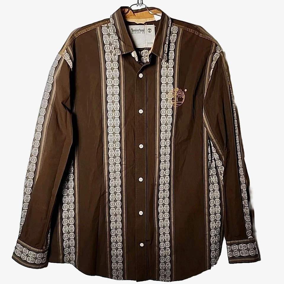 TIMBERLAND Men XXL Brown Long Sleeve Button Up Shirt Hong Kong Western - Image 1 of 4