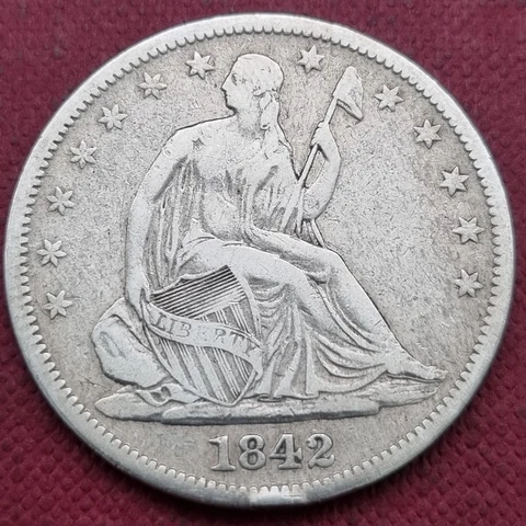 1842 Seated Liberty Half Dollar 50c Better Grade VF + #57429 Cover