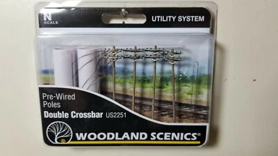 Woodland Scenics 2251 Pre Wired Double Crossbar Electric Wood Poles N Model RR - Image 1 of 3