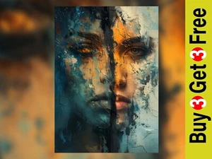Abstract Duality Portrait 5"x7" Print on Matte Paper | Emotional Textured Art - Picture 1 of 7
