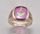 Vintage 10K Yellow GOLD Masonic Ring Lab Ruby Enamel 10.7 Grams Size 12.5 Estate for sale