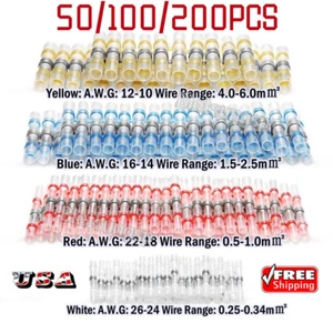 200/50x Solder Seal Sleeve Heat Shrink Butt Wire Connectors Terminals Waterproof - Picture 1 of 16