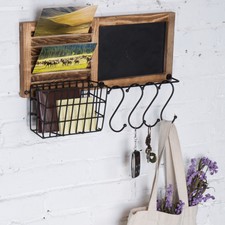 MyGift Rustic Burnt Wood Wall Mounted Entryway Storage Organizer