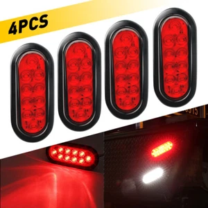 4x Red 6" Oval Trailer Lights 10 LED Stop Turn Tail Truck Sealed w Grommet Plug - Picture 1 of 12