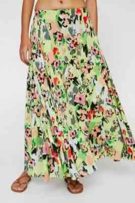 NASTYGAL - Maxi Falda Arrugada en Niveles Florales - Lima - Talla 14 - Nueva con Etiquetas - Precio de venta sugerido por el fabricante £39.00 Foto 1 de 4