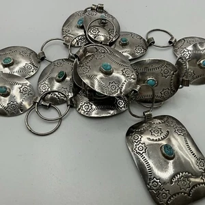 Vintage / Antique Sterling Concho Navajo Turquoise Belt 141 Grams / 36” - Picture 1 of 6