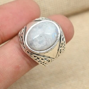 Elegant Moonstone Solid 925 Sterling Silver Handmade Men's Statement Ring MR232 - Picture 1 of 13