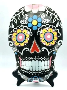 Halloween Totenkopf "TAG DER TOTEN" Serviertablett bemalt Glas - Bild 1 von 1