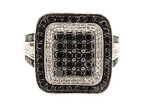 White 1.50ct sz 7 Square Right Hand Diamond Ring Large 10k White Gold Black