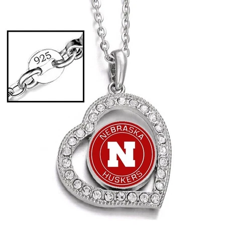 Nebraska Cornhuskers Womens Sterling Silver Link Chain Necklace And Pendant.D19 Cover