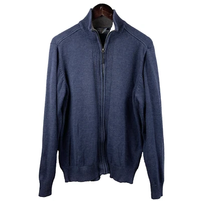 Cárdigan tejido acanalado cremallera completa azul marino talla L OSCAR DE LA RENTA suéter para hombre Foto 1 de 4