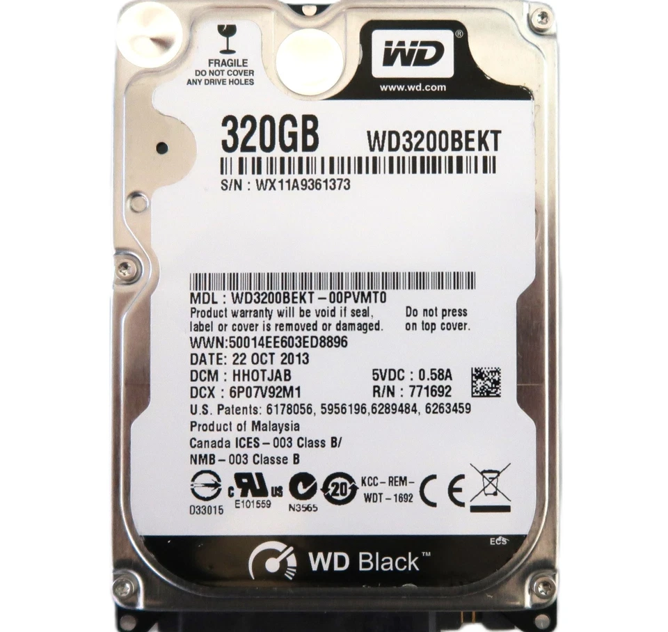WD WD3200BEKT-00PVMT0 HHOTJAB (WX11) Malaysia 320gb 2.5" Sata HDD OCT/2013 - Image 1 of 1
